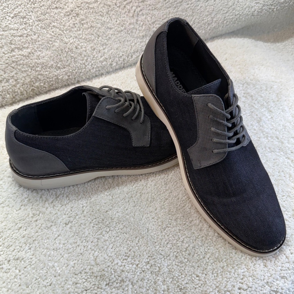 Madden M-DECKER Mens 10 M Black Denim Fabric Derby Oxford Shoes Preppy Likw New‎ - Picture 5 of 8